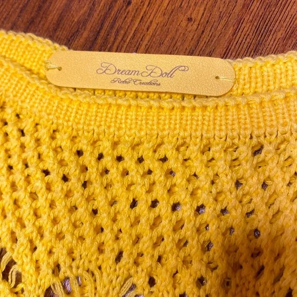 🌷 Crochet Knit Floral Embroidery Dress 🌷 Vibrant Yellow - Picture 13 of 14